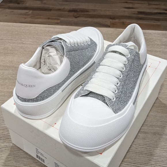 Alexander McQueen Shoes | Mens Alexander McQueen Plimsol Glitter Sneakers Metal Jacket White | Color: Silver/White | Size: 9 | Dseefllc's Closet